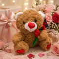 Ursinho de Pelúcia com Rosa e Detalhes em Coração Pequeno