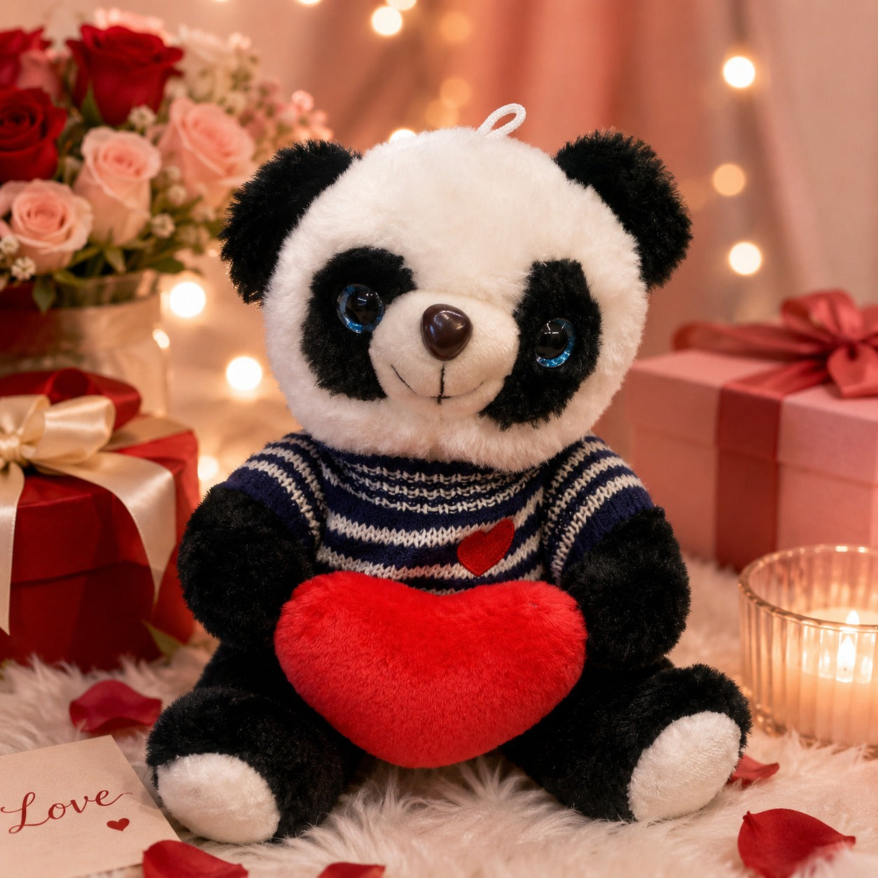 Pandinha de Pelúcia Pequeno com Roupinha e Coração