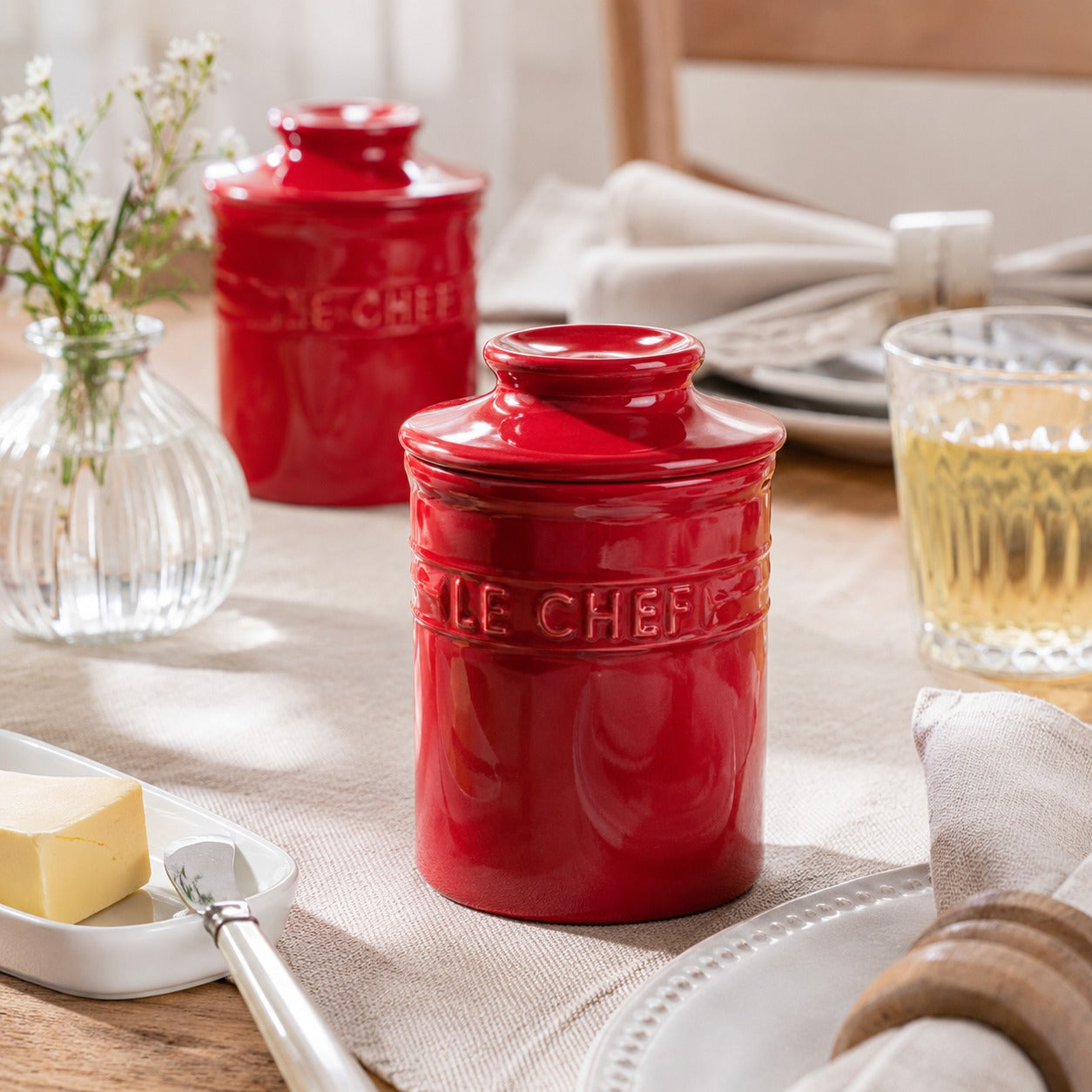 Manteigueira de Cerâmica Vermelha Le Chef 240ml