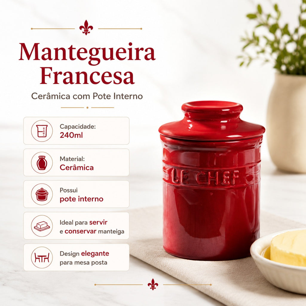 Manteigueira de Cerâmica Vermelha Le Chef 240ml