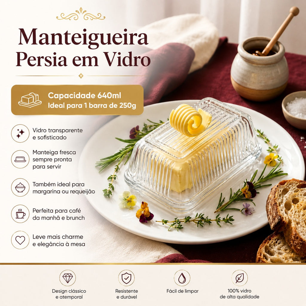 Manteigueira Persia de 640 ML em Vidro 10x17 cm