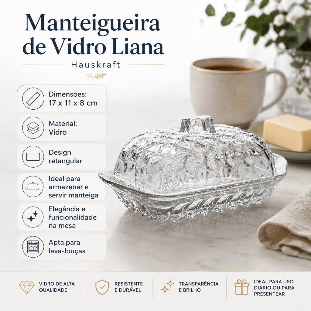 Manteigueira de Vidro Liana Design Fashion 17x17x8