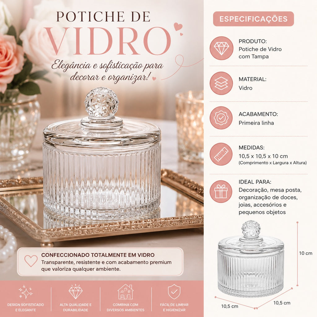 Potiche de Vidro Cristal Decorativo Hauskraft 10 cm