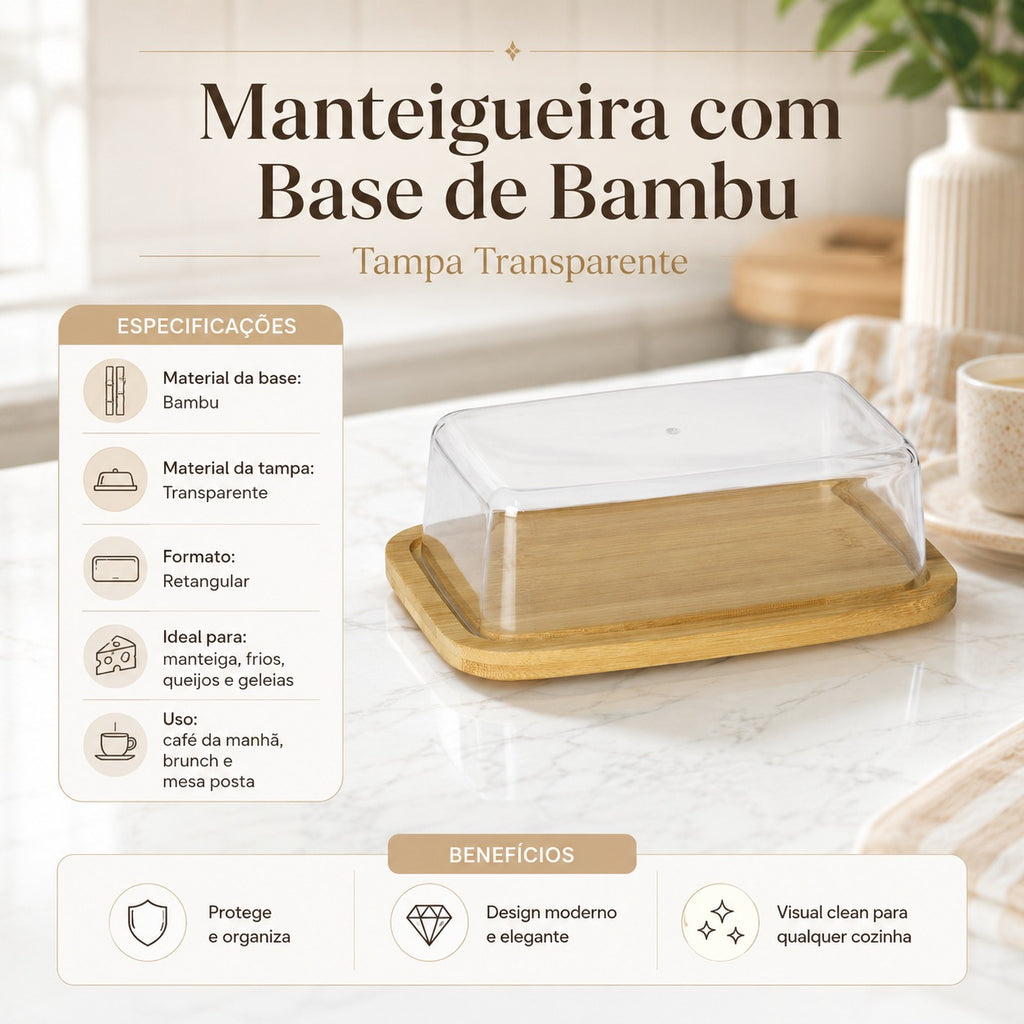 Manteigueira de Bambu Com Tampa 19,5 cm HausKraft