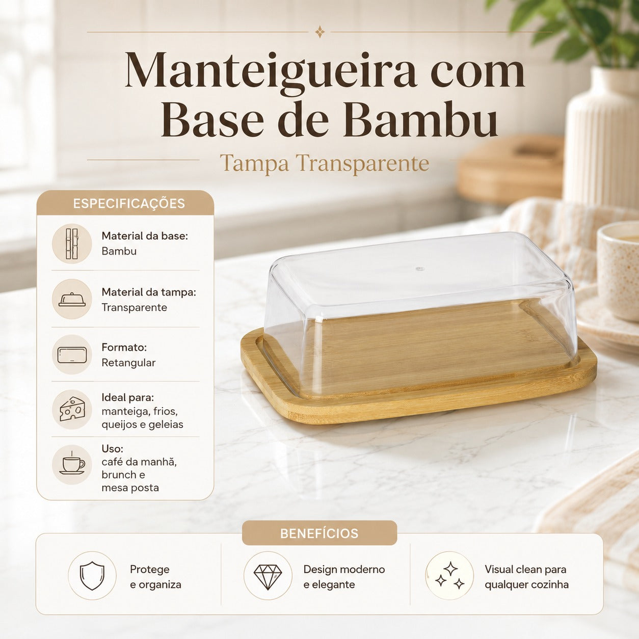 Manteigueira de Bambu Com Tampa 19,5 cm HausKraft