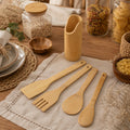 Jogo de Talheres de Cozinha em Bambu com Suporte