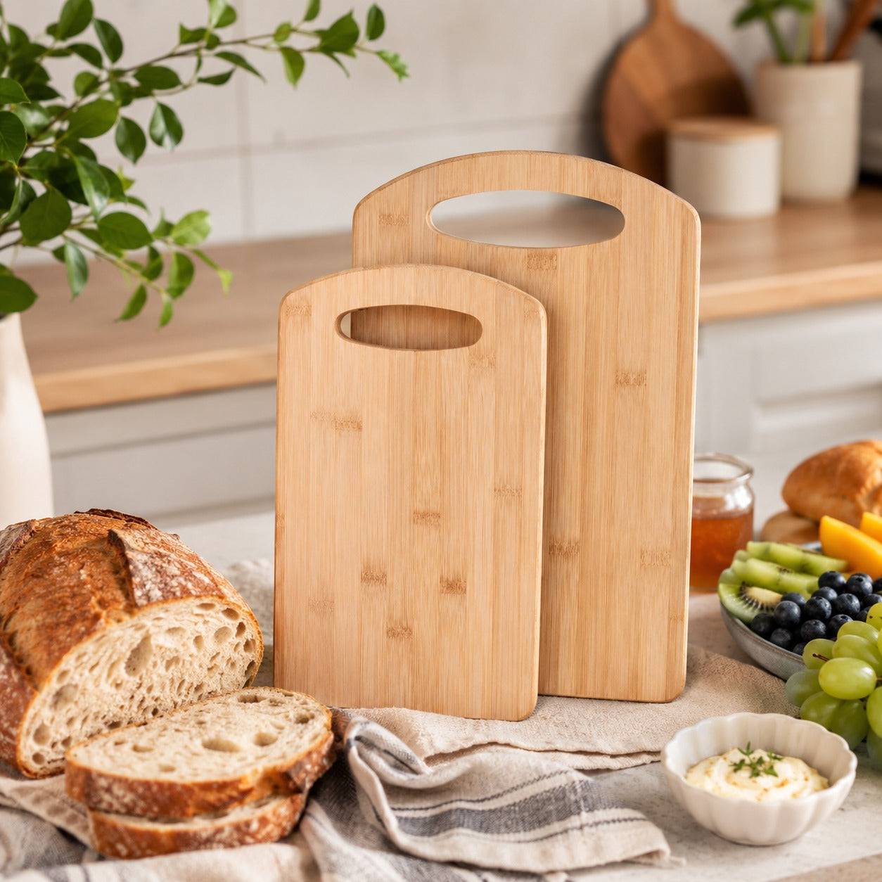 Conjunto Kit 2 Tábuas de Corte em Bambu Retangular Resistente 28x20cm/33x24cm Para Carne Legumes