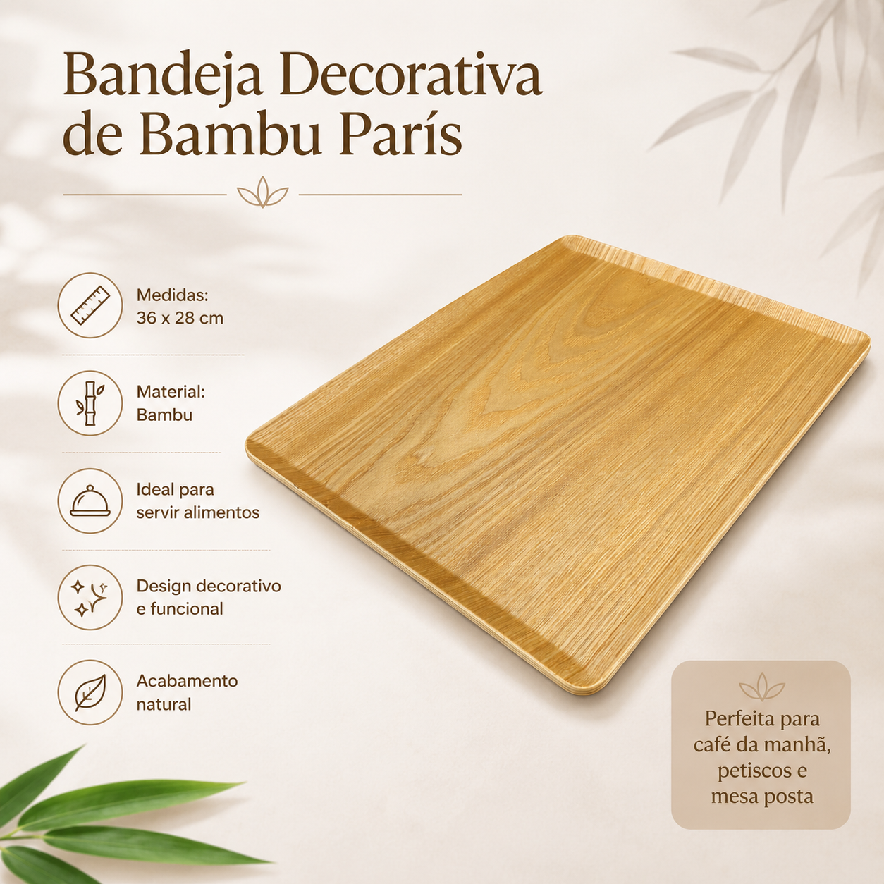 Bandeja de Bambu París Lisa 36x28