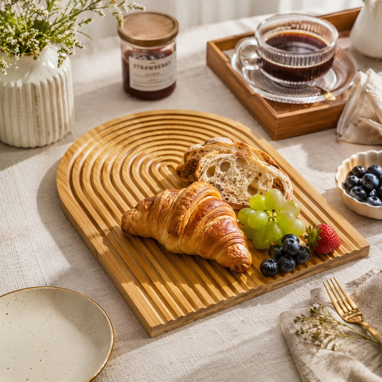 Bandeja de Bambu Decorativa Retangular 39x17cm para Servir Café, Petiscos e Mesa Posta