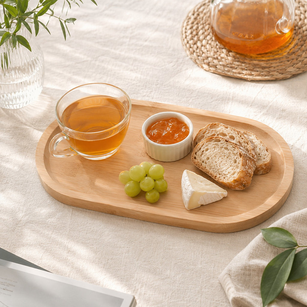 Bandeja De Bambu Oval Multifuncional Bandeja Para Petiscos Cozinha Banheiro 31cm