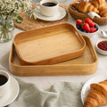 Conjunto 2 Bandejas de Bambu com alças para Servir Ideal para Café da Manhã