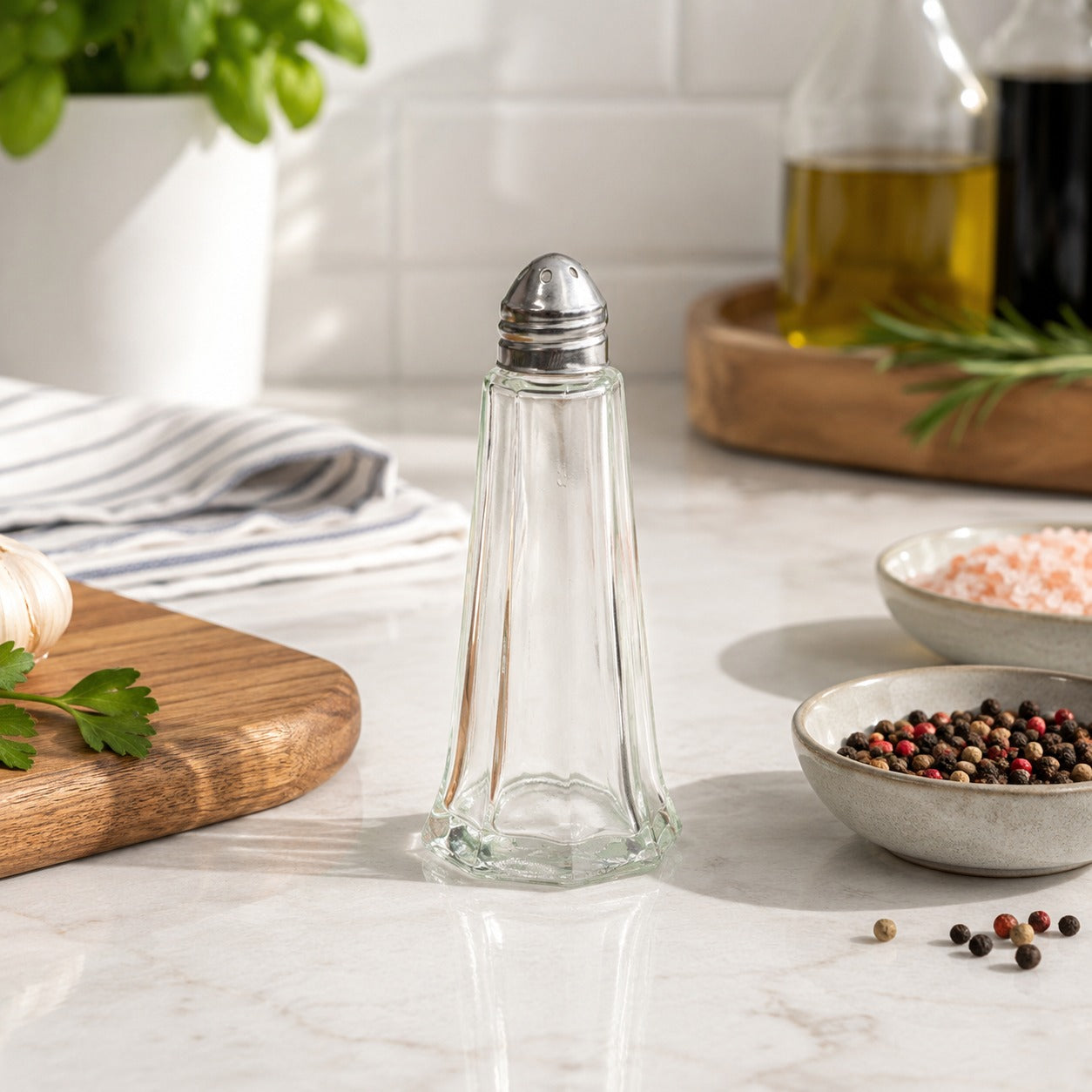 Saleiro Pimenteiro De Mesa em Vidro com Tampa Inox 45 ML