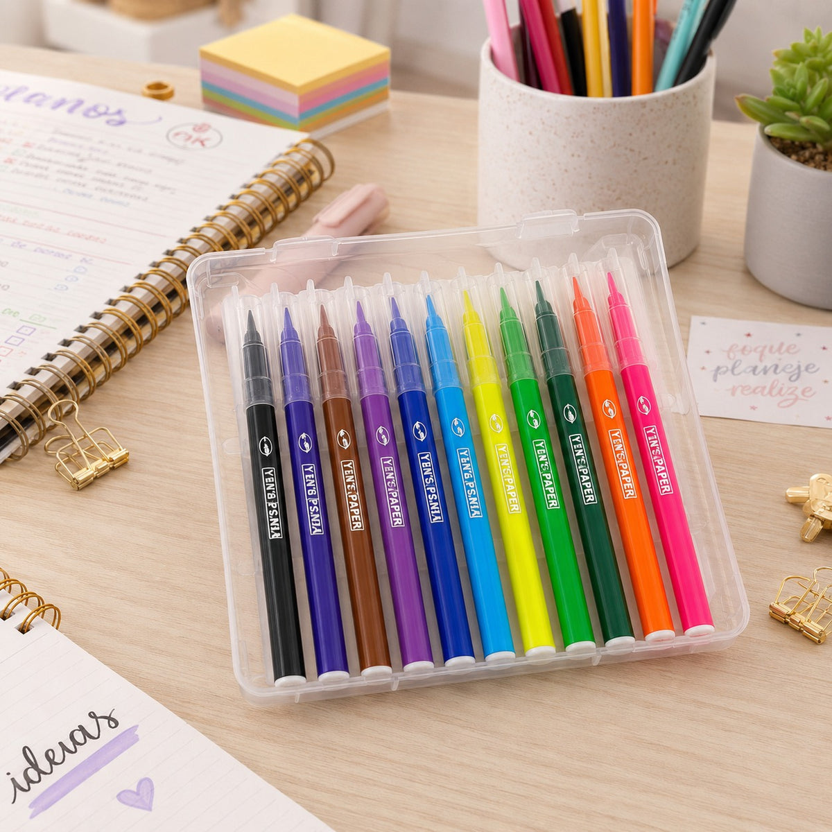 Jogo de Canetas Brush Liner 12 Peças Coloridas