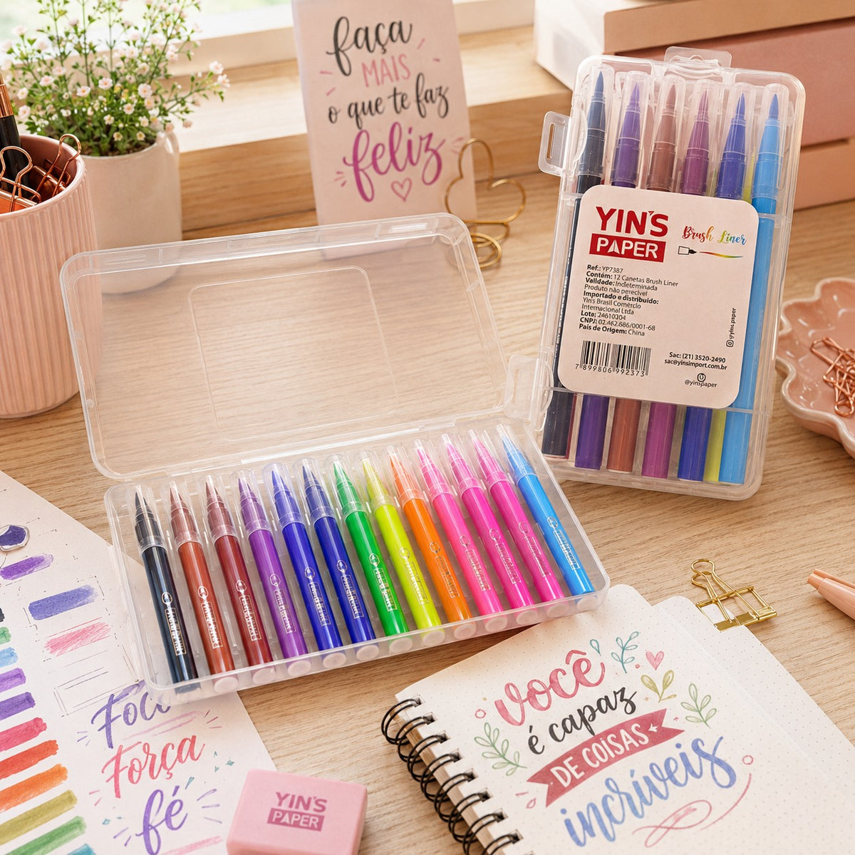 Jogo de Canetas Brush Liner 12 Peças Coloridas