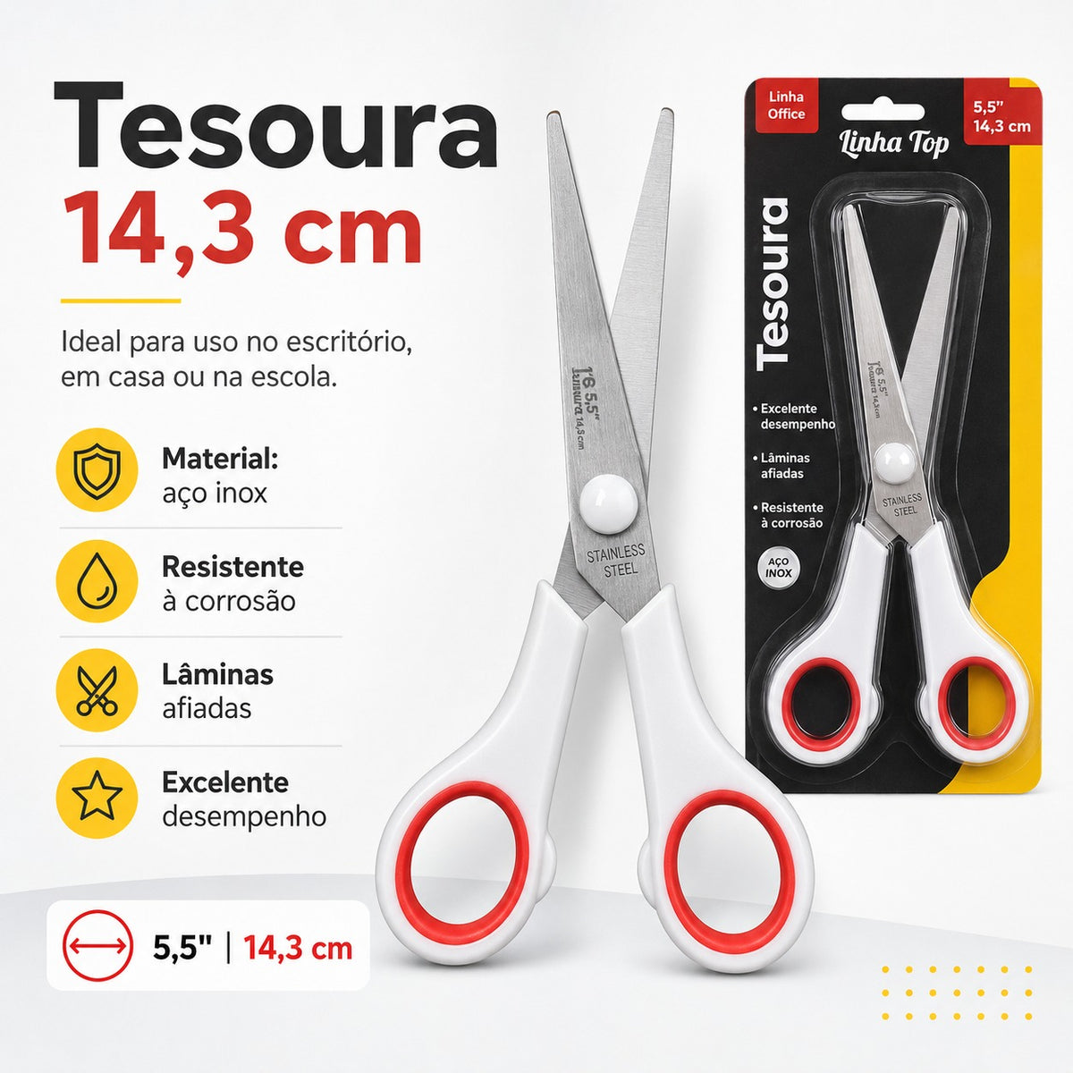 Tesoura com 14,3 Cm de Aço Inox  Resistente a Corrosão