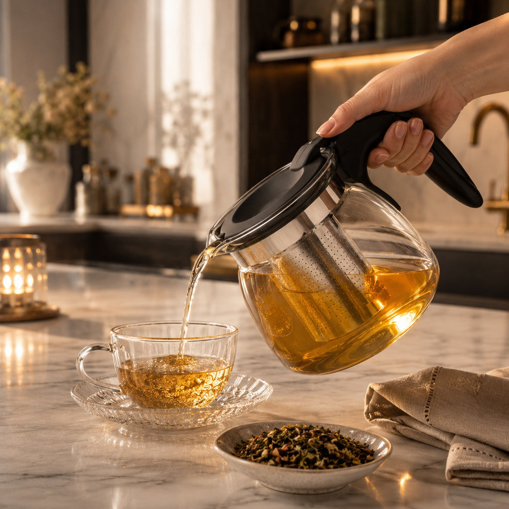 Chaleira de Vidro 1L Com Infusor e Abertura de Tampa Prática