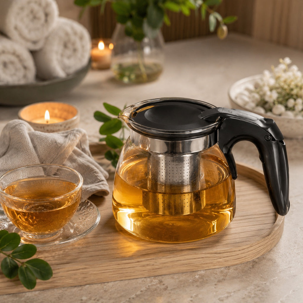 Chaleira de Vidro 1L Com Infusor e Abertura de Tampa Prática