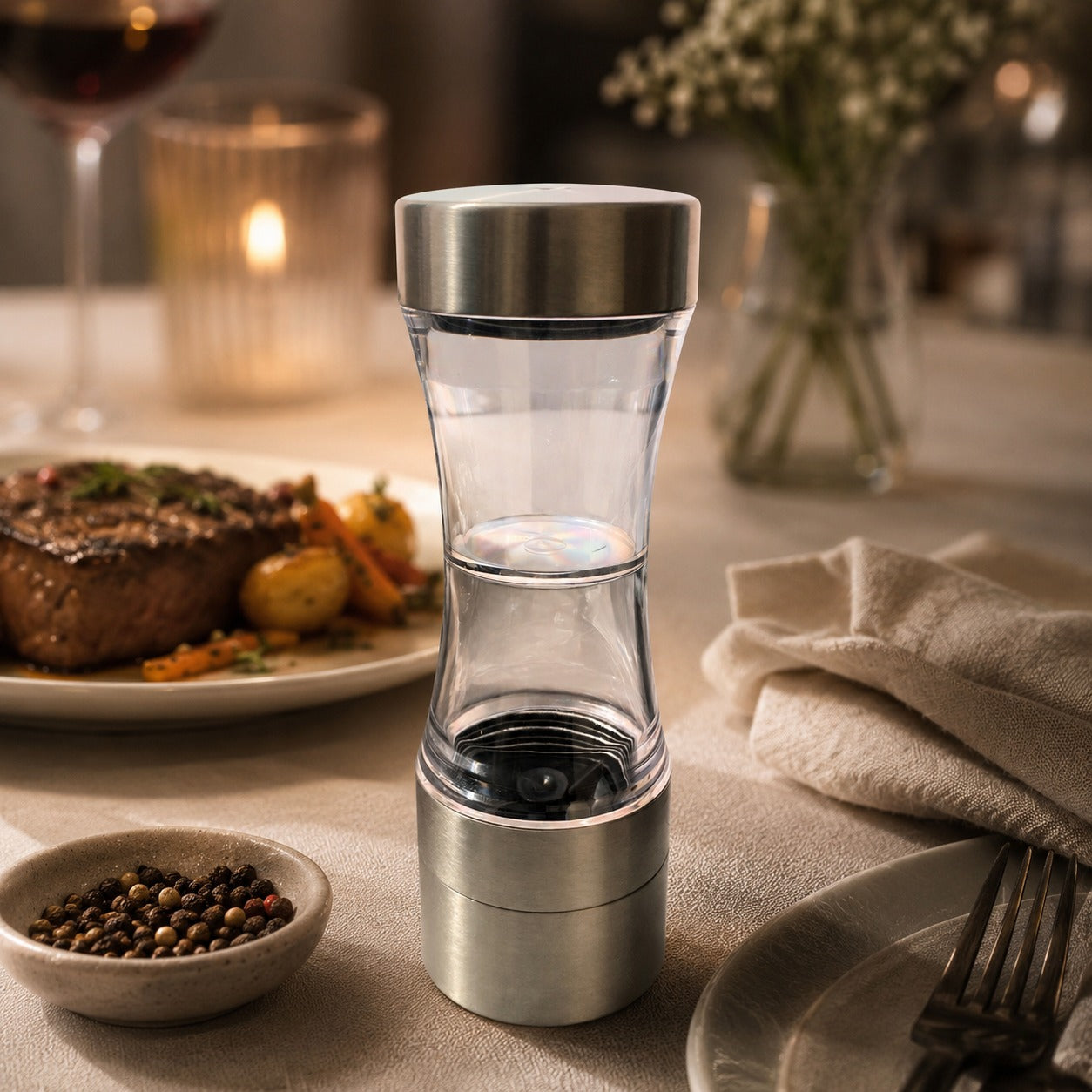 Moedor de Pimenta Metal Inox Com Recipimente 19 Cm
