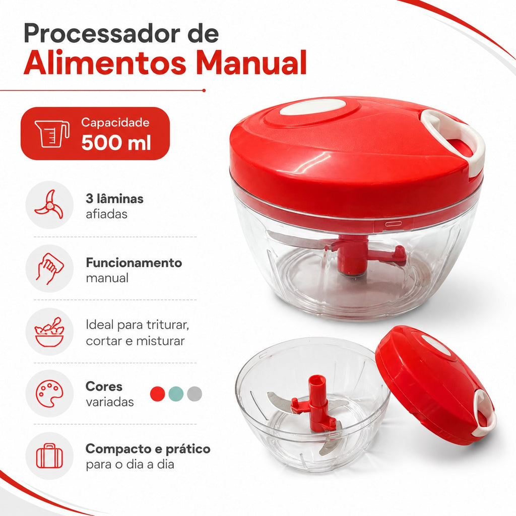 Processador de Alimentos Multi-Funcional 500 ML Manual 3 Lâminas