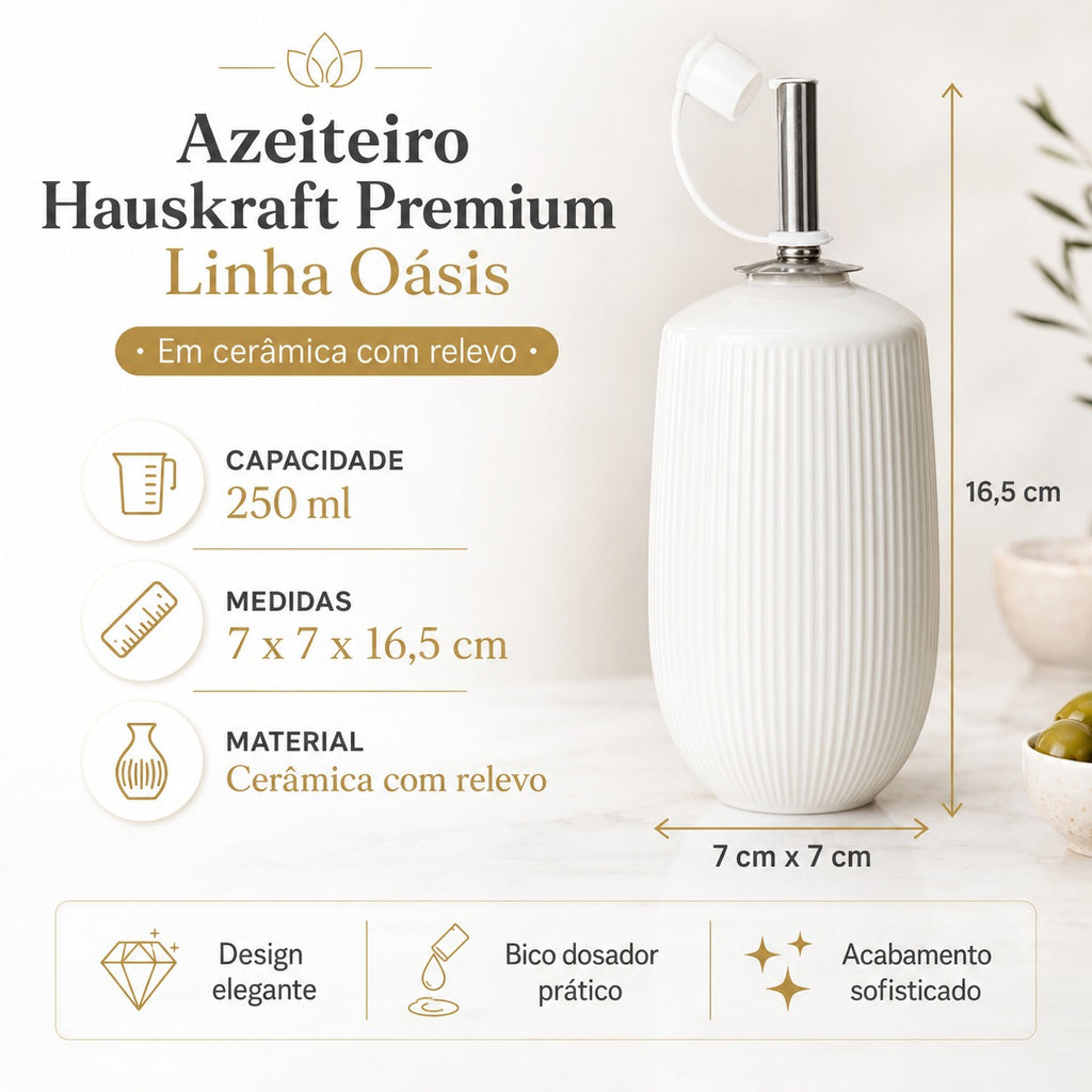 Azeiteiro de Cerâmica Oásis 250ml Com Vedação Aço Inoxidavél Hauskraft