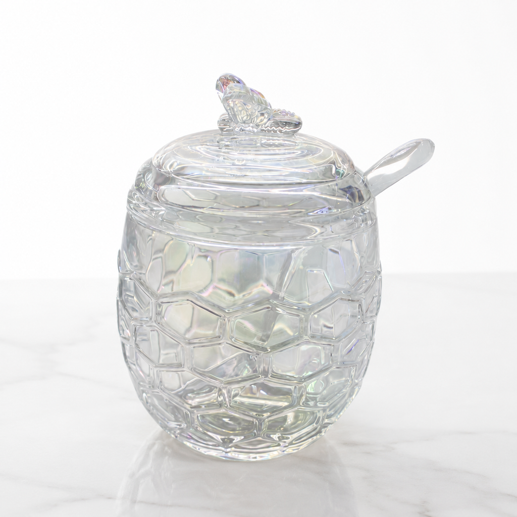 Açucareiro 230ML em Vdro Linha Bee Huaskraft 12Cm e Colher