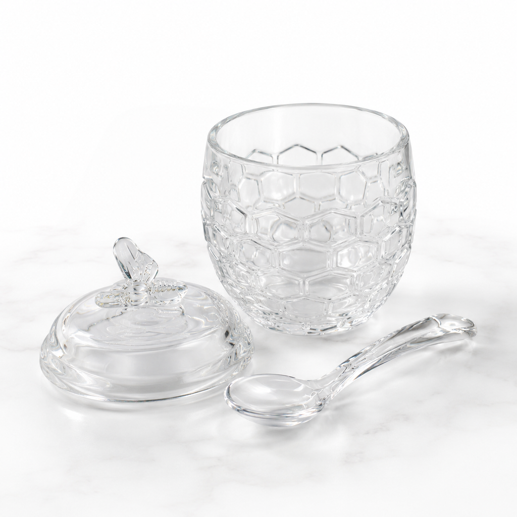 Açucareiro 230ML em Vdro Linha Bee Huaskraft 12Cm e Colher