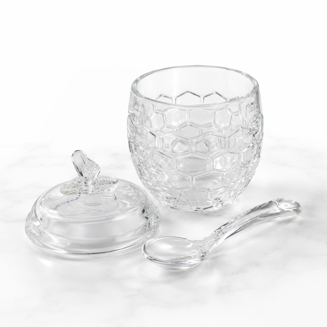 Açucareiro 230ML em Vdro Linha Bee Huaskraft 12Cm e Colher