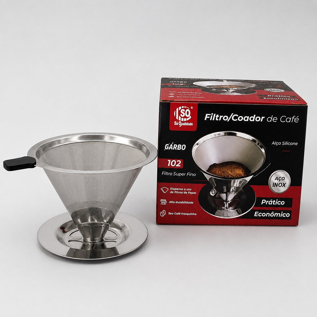 Filtro coador de Café Chá em Aço Inox com Alça Silicone 11cm