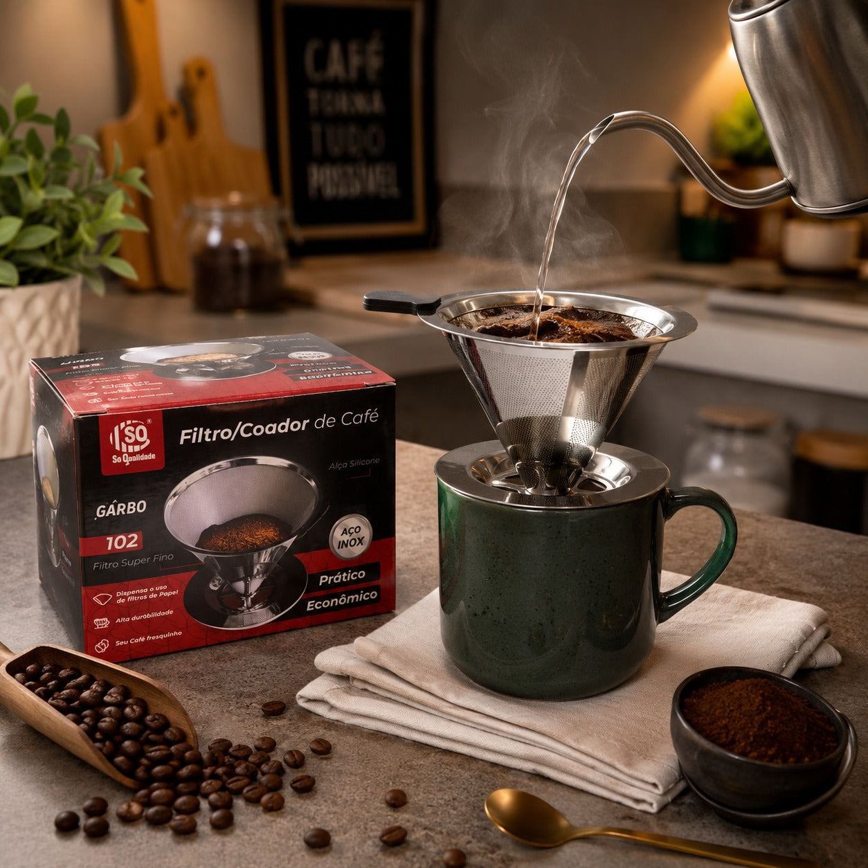 Filtro coador de Café Chá em Aço Inox com Alça Silicone 11cm