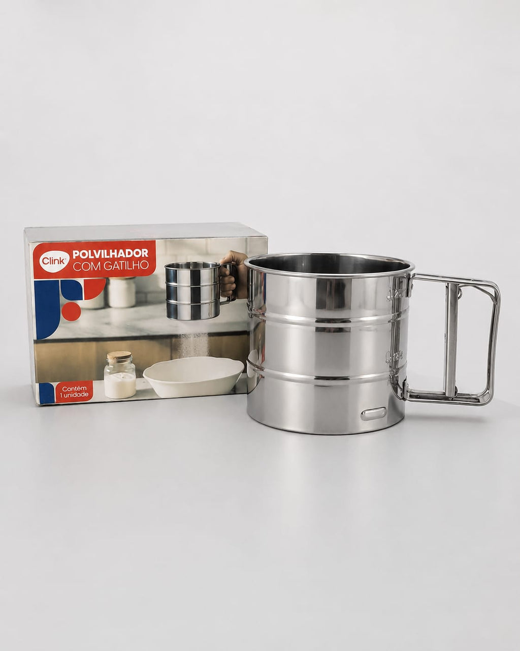 Polvilhador Peneirador em Aço Inox Com Gatilho Automático 250G