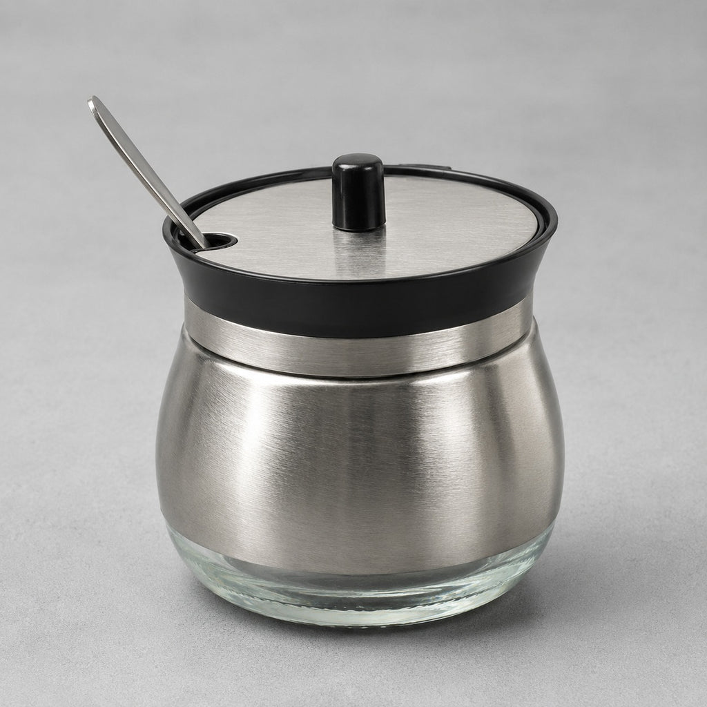 Açucareiro de Vidro Revestido em Aço Inox e Colher 220 ML