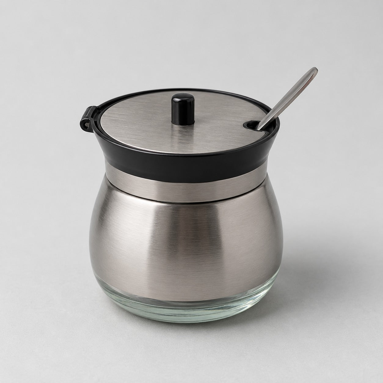 Açucareiro de Vidro Revestido em Aço Inox e Colher 220 ML