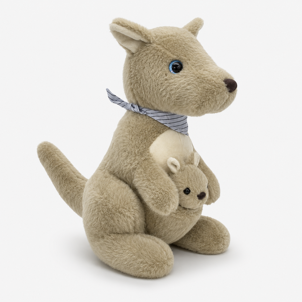 Canguru de Pelúcia com Filhote 23 cm Macio Infantil Decorativo