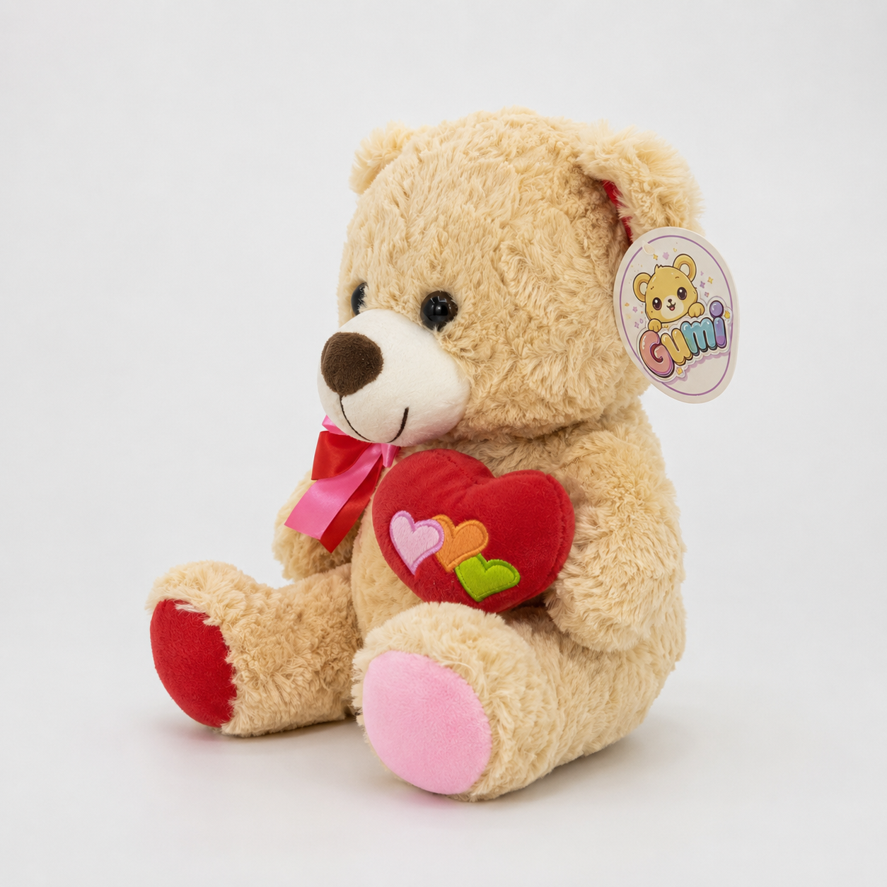 Urso de Pelúcia 30 cm Coração Vermelho e Laço Romântico