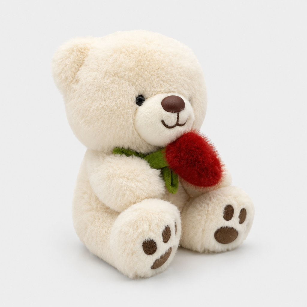 Ursinho de Pelúcia com Rosa de Coração em Pelúcia 30 Cm