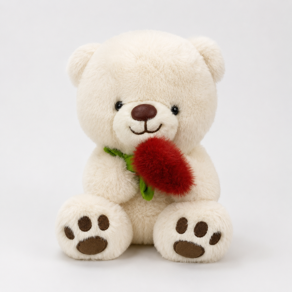 Ursinho de Pelúcia com Rosa de Coração em Pelúcia 30 Cm