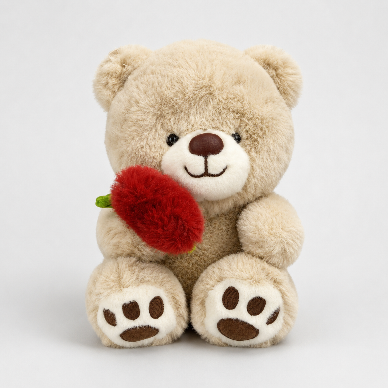 Ursinho de Pelúcia com Rosa de Coração em Pelúcia 30 Cm