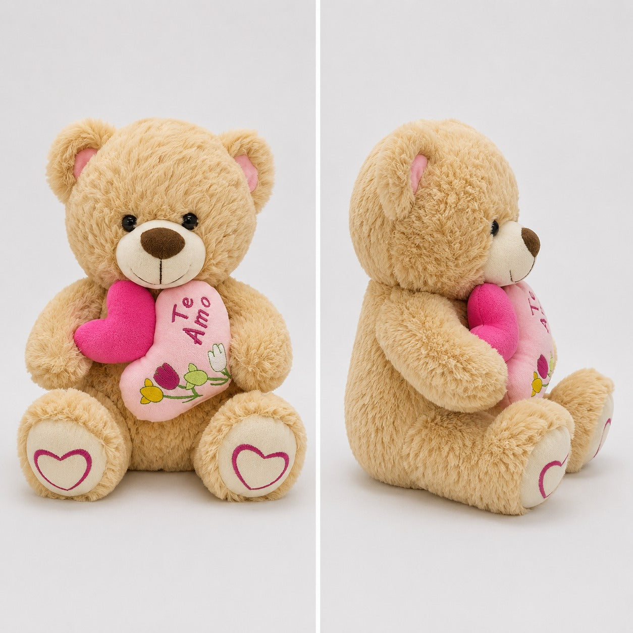 Urso 30 Cm de Pelúcia Enfeitado com Coração e Bordado