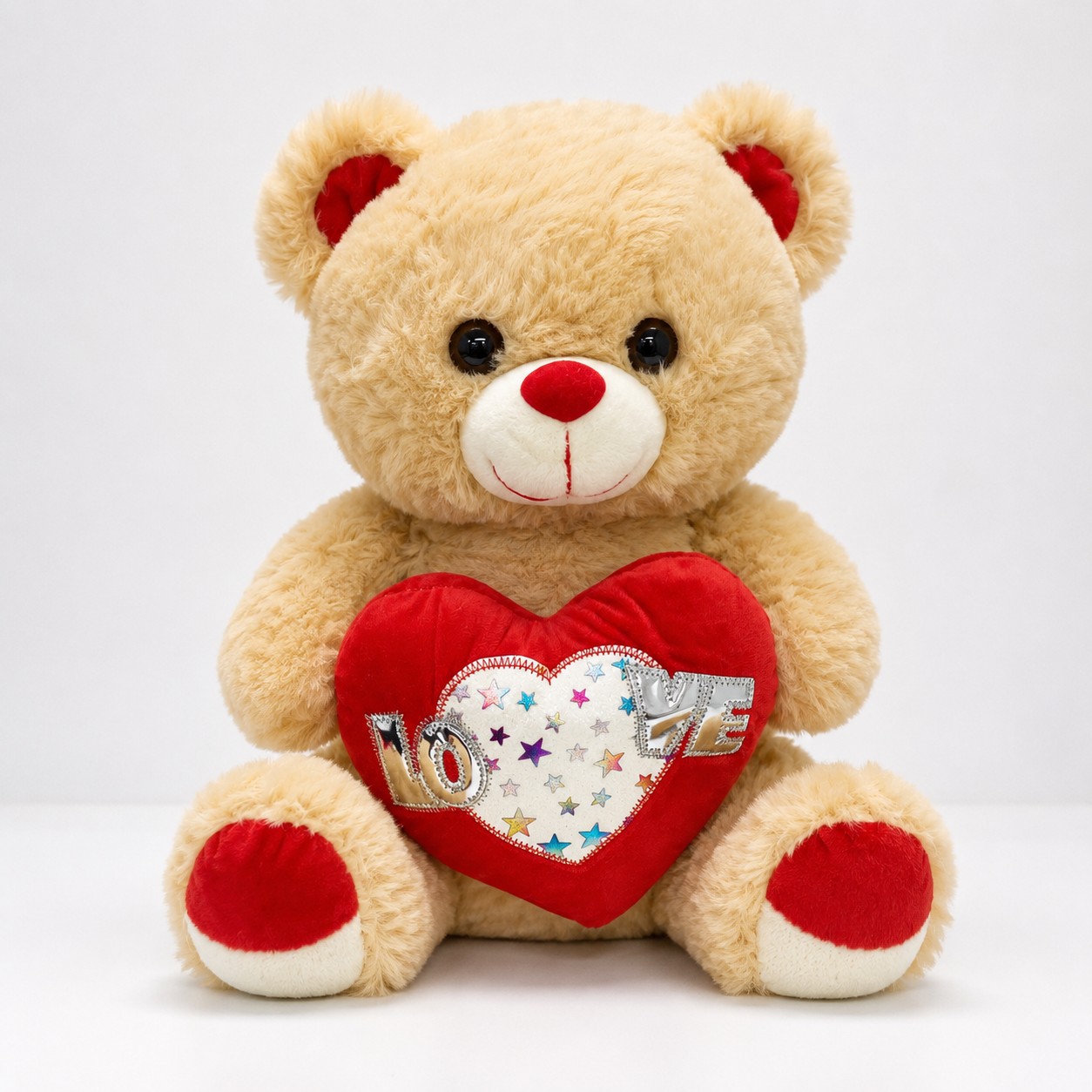 Urso de Pelúcia 30 Cm Com Coração Love Enfeitado Estrelinhas