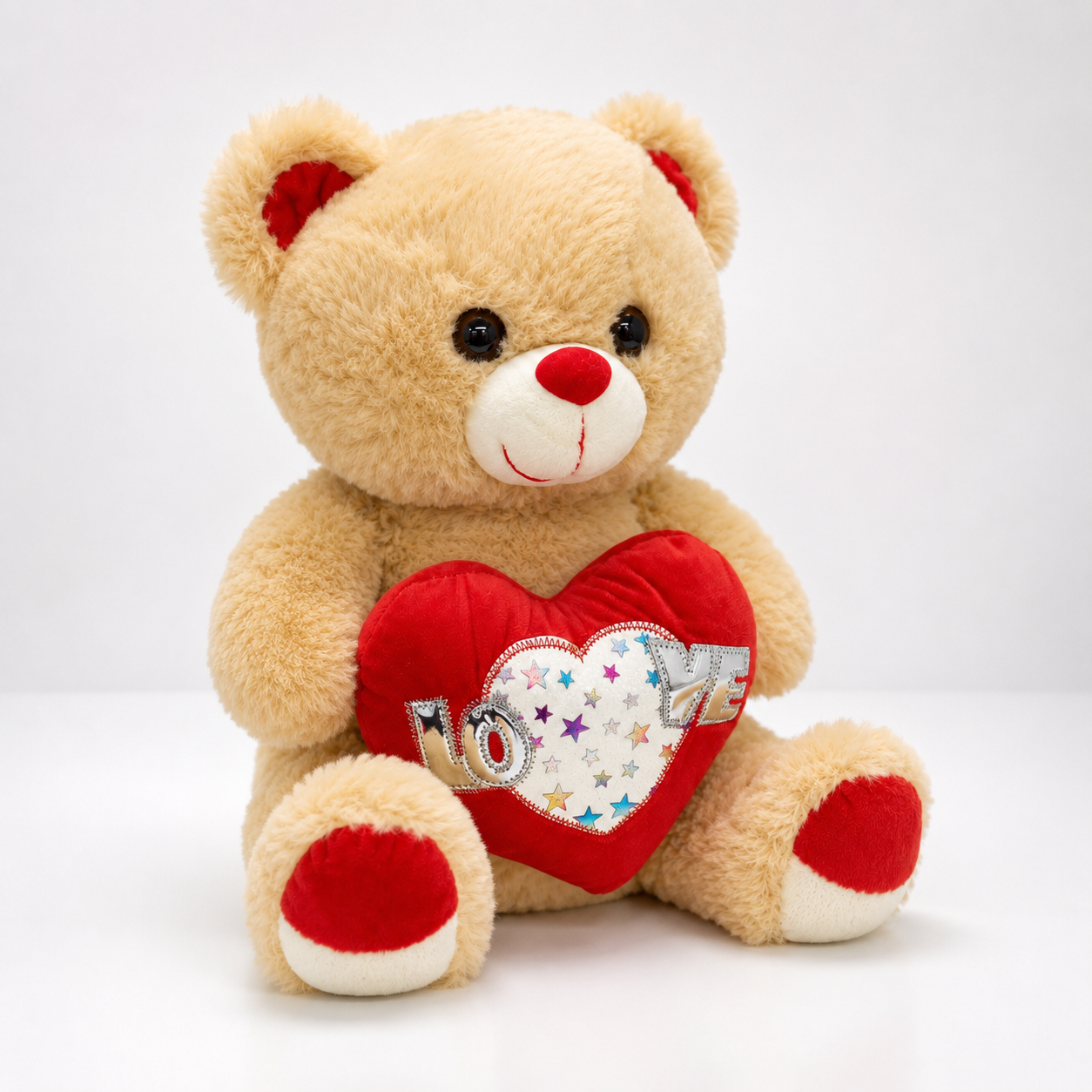 Urso de Pelúcia 30 Cm Com Coração Love Enfeitado Estrelinhas