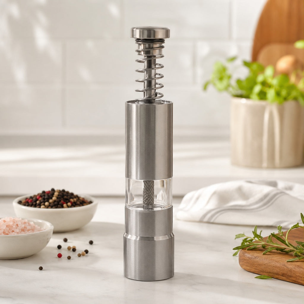 Moedor de Tempero Portátil Manual de Inox e Acrílico 15,5 Cm