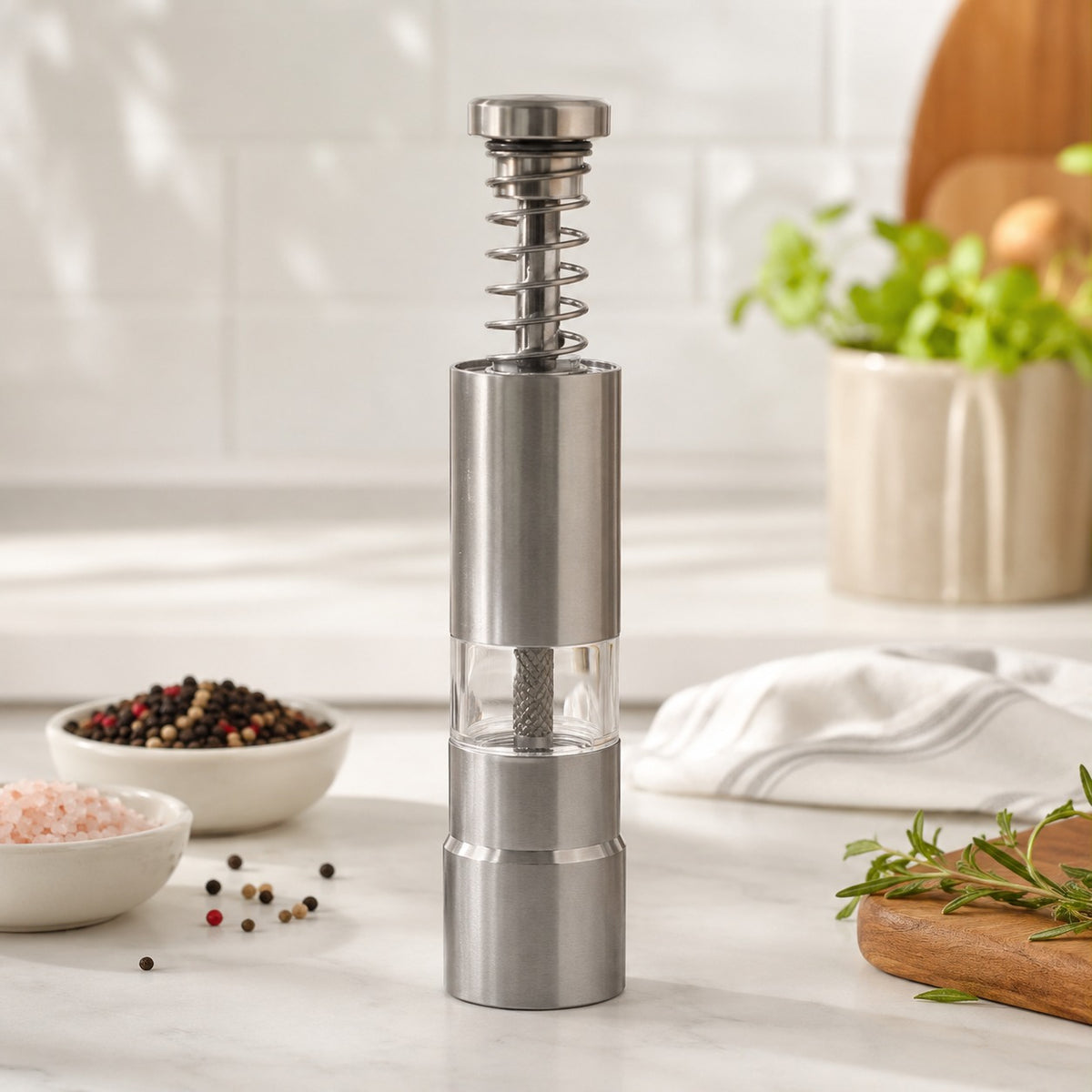 Moedor de Tempero Portátil Manual de Inox e Acrílico 15,5 Cm