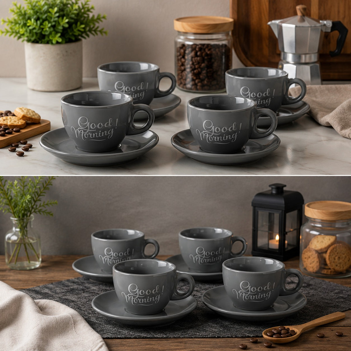Conjunto Xícaras de Café 8 Peças com Pires Porcelana 90 ML