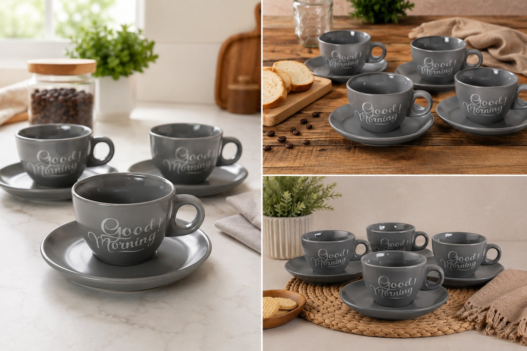 Conjunto Xícaras de Café 8 Peças com Pires Porcelana 90 ML