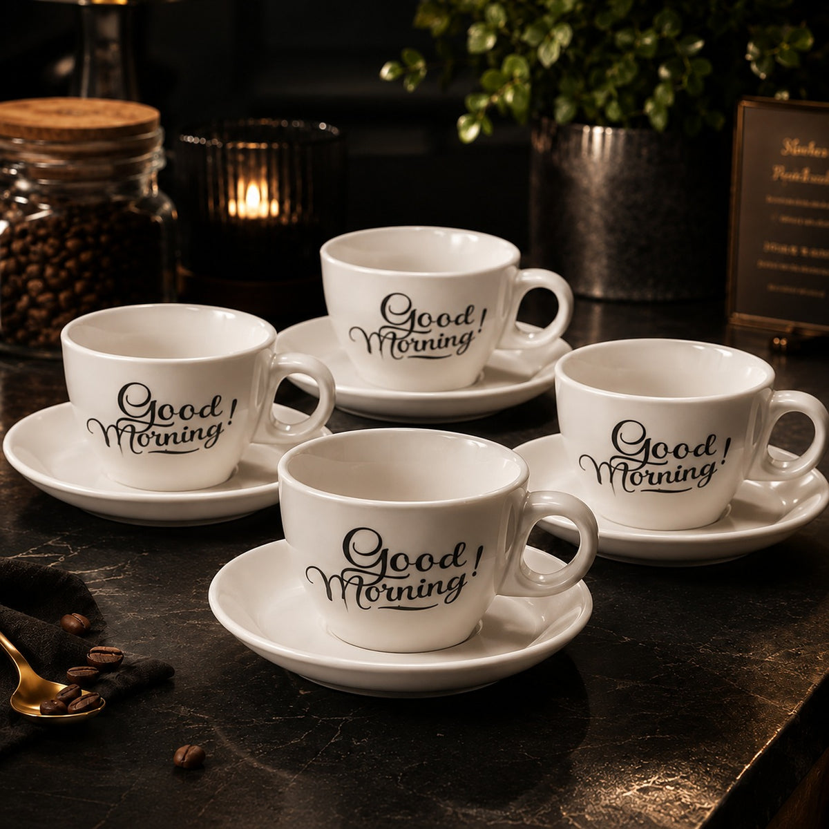 Conjunto Xícaras de Café 8 Peças com Pires Porcelana 90 ML