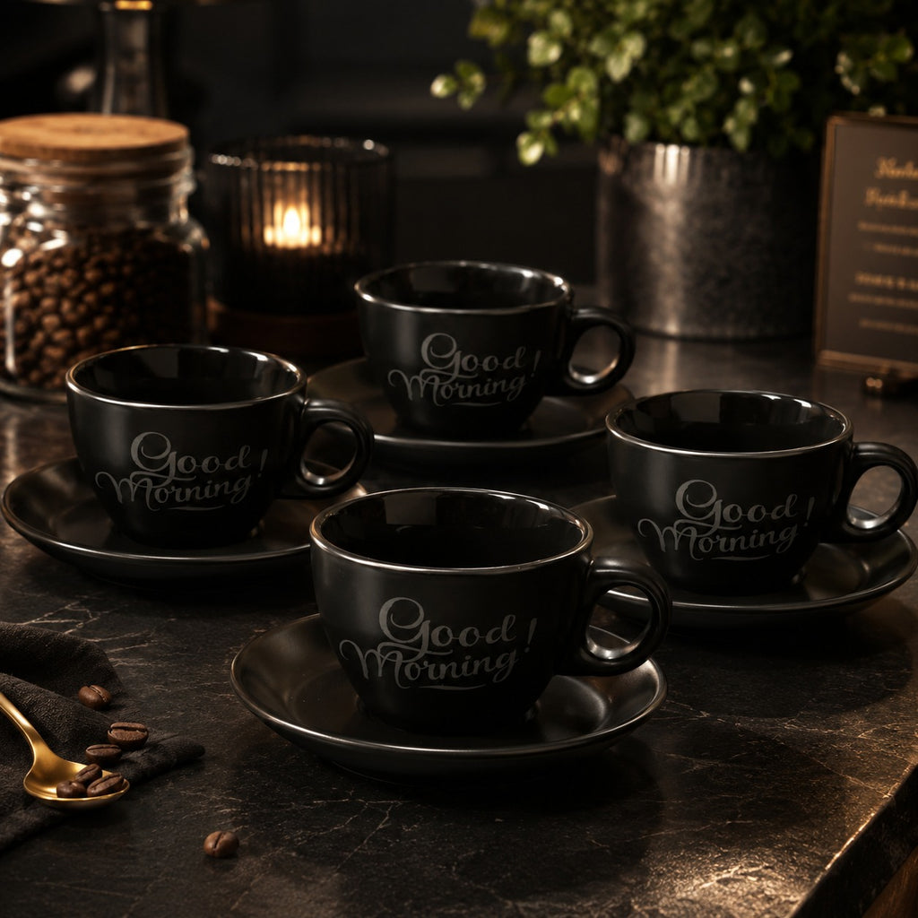 Conjunto Xícaras de Café 8 Peças com Pires Porcelana 90 ML