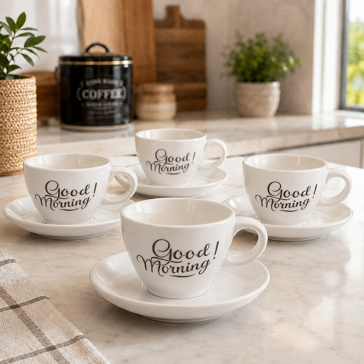 Conjunto Xícaras de Café 8 Peças com Pires Porcelana 90 ML