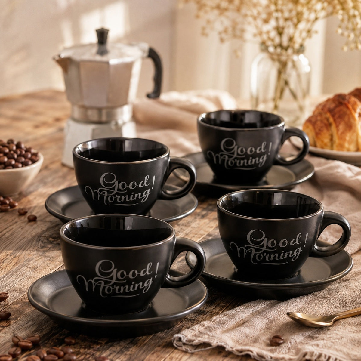 Conjunto Xícaras de Café 8 Peças com Pires Porcelana 90 ML