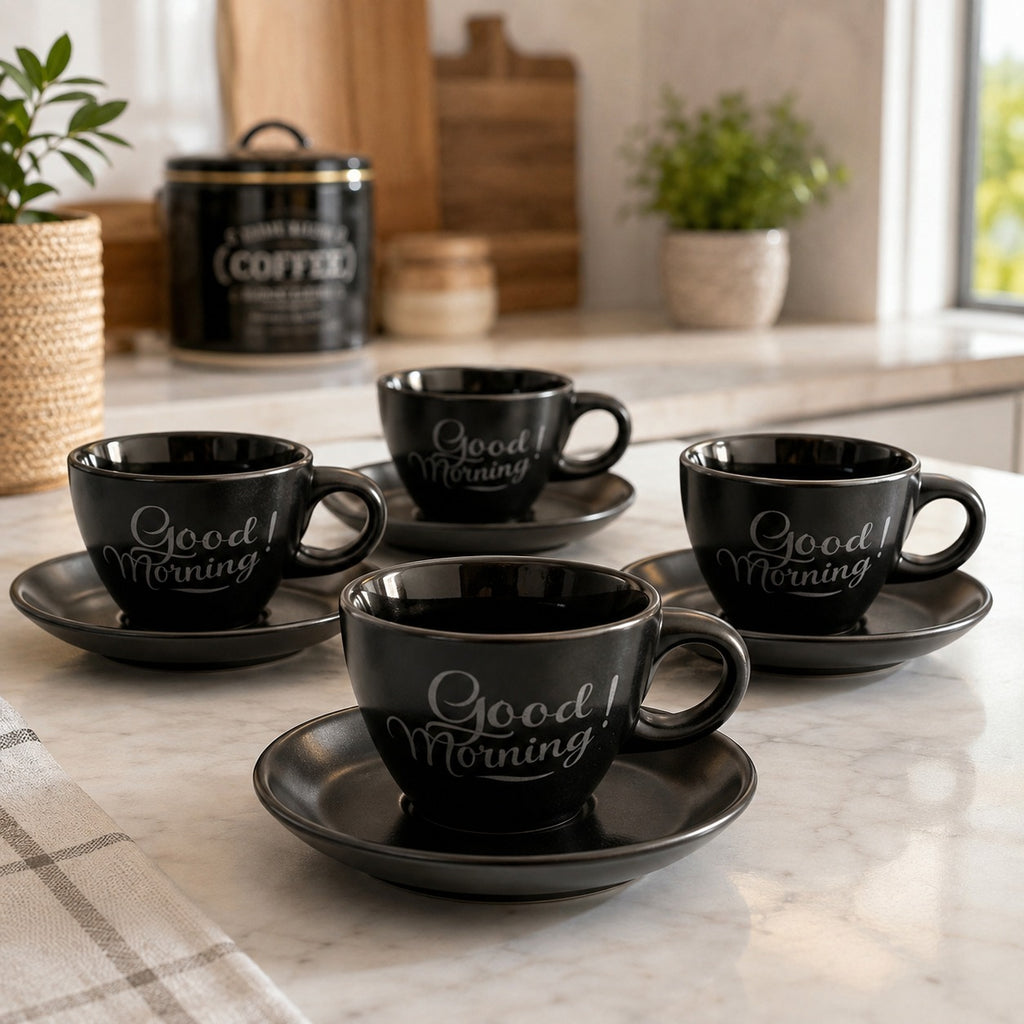 Conjunto Xícaras de Café 8 Peças com Pires Porcelana 90 ML