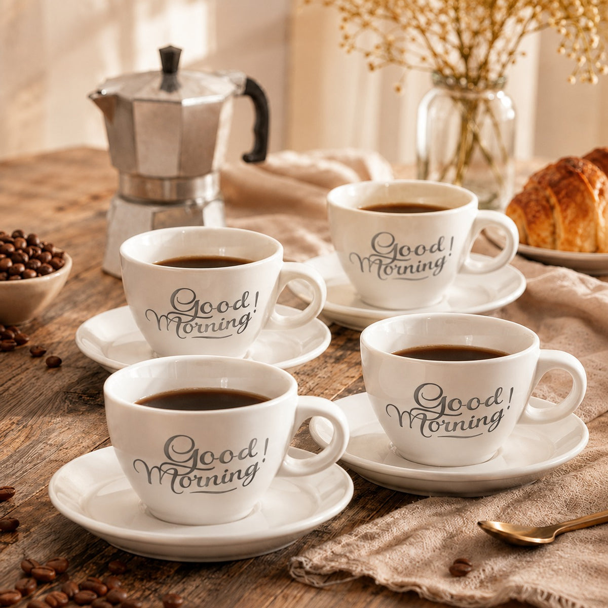 Conjunto Xícaras de Café 8 Peças com Pires Porcelana 90 ML